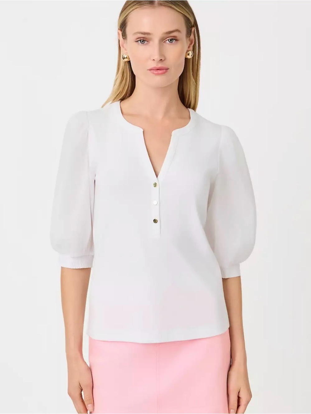 Lilly Pulitzer Resort White Ronson Puff-Sleeve V-Neck M New with Tags - Picture 2 of 5